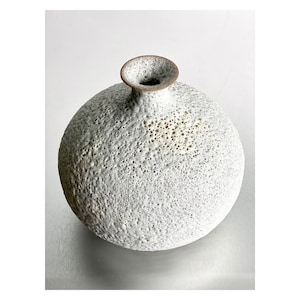 Modern Textural Ceramic Round Flower Vase in Crater White Lava Glaze by Sara Paloma Pottery . textural minimal botanical earthy bud vase image 1