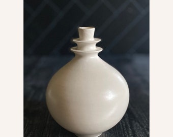 SHIPS NOW- Seconds Sale- Small Double Flanged Round Bud Vase in Matte White by Sara Paloma - handmade studio pottery