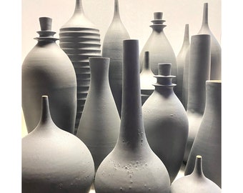 Handmade Ceramic Stoneware Bud Vase 10" Glazed in Matte Black by Sara Paloma onyx dark charcoal moody mid century minimalist studio pottery