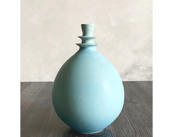 SHIPS NOW- Seconds Sale- Stoneware Flanged Round Vase with Ice Blue Matte Glaze by Sara Paloma