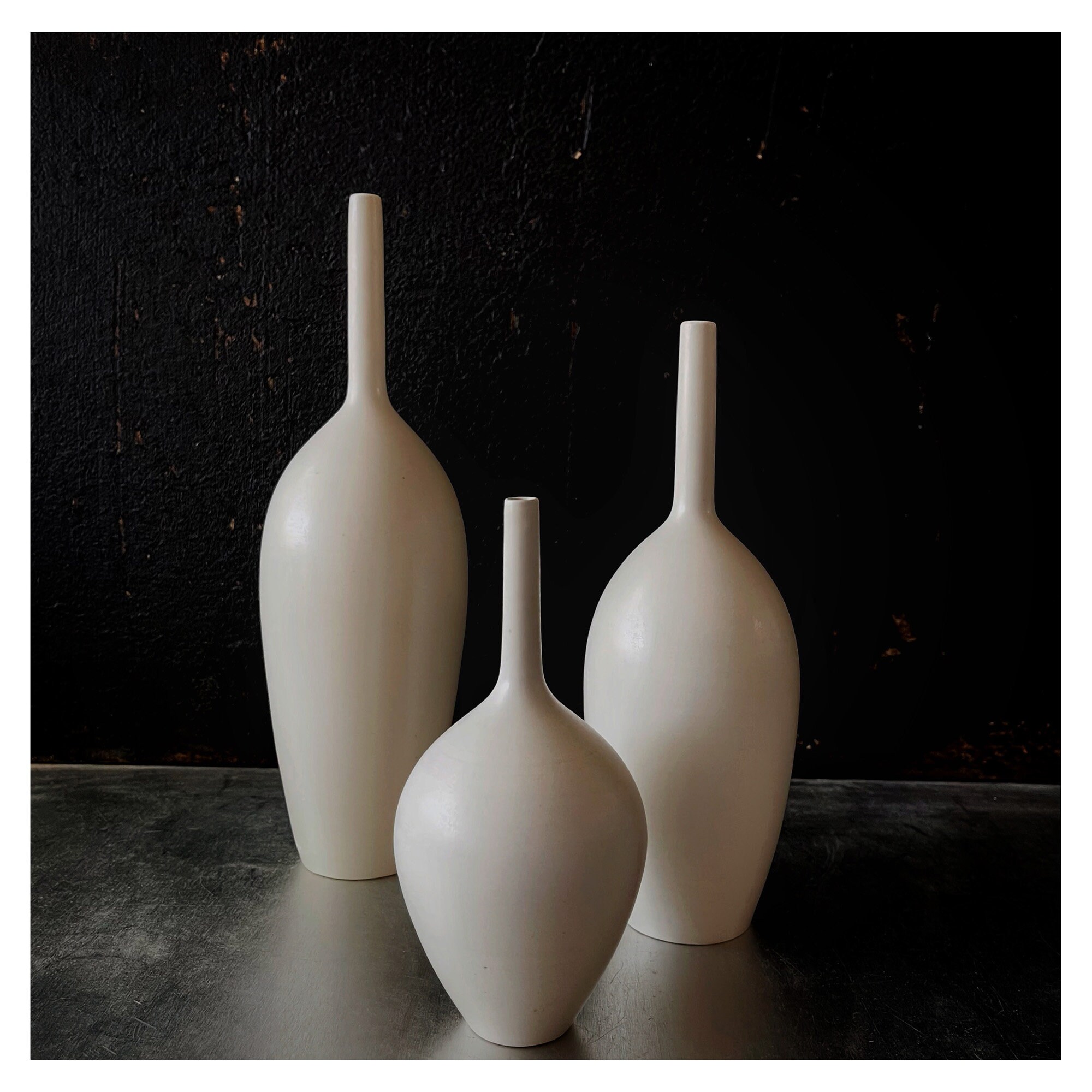 Set of 3 Small Ceramic Bottle Vases in Matte White Glaze by Etsy
