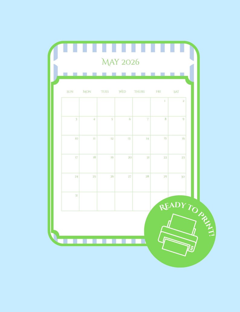 Calendario imprimible de mayo de 2026 - Etsy España
