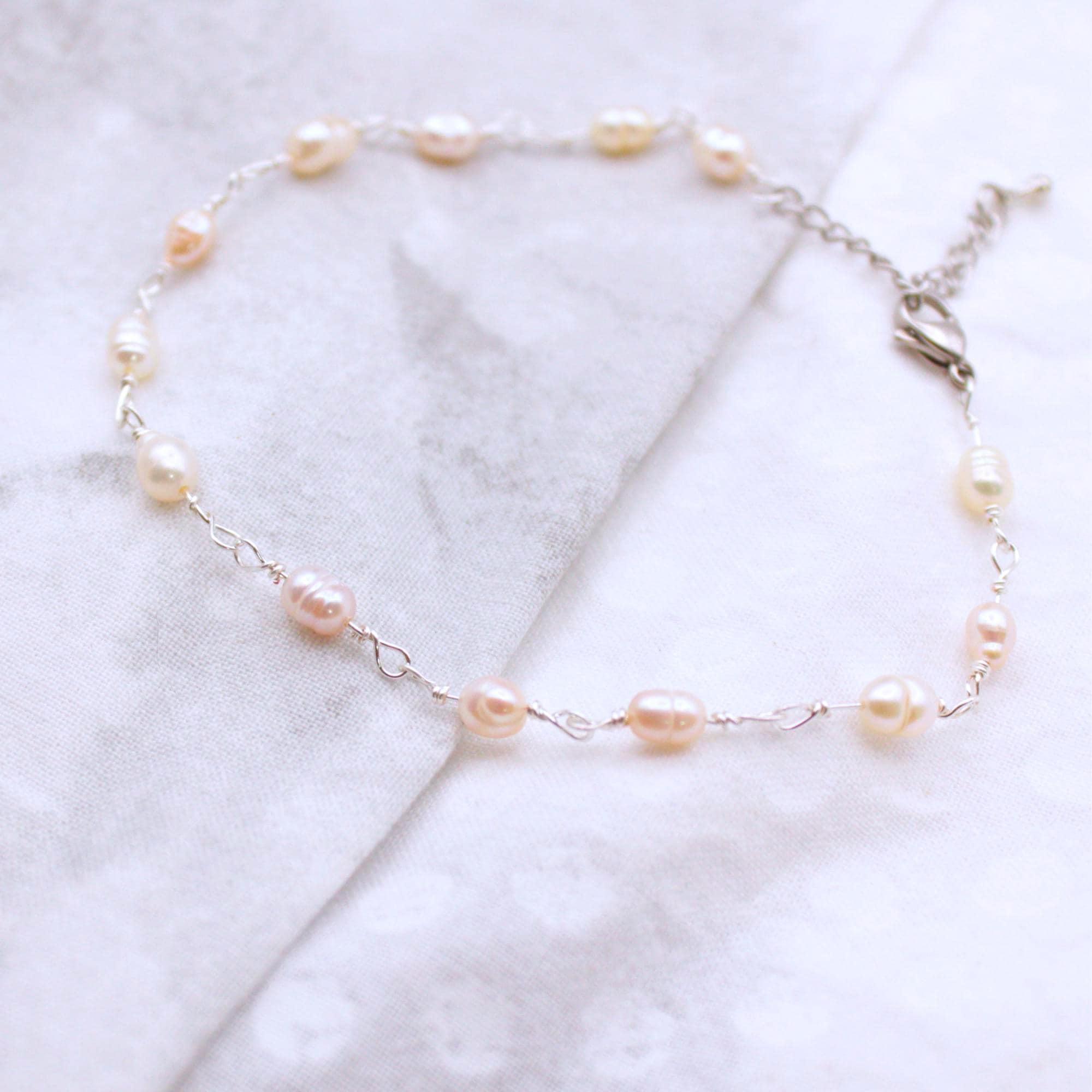 Freshwater Pearl Chain Anklet, Real 5-10 mm Natural Rice Cultured,…