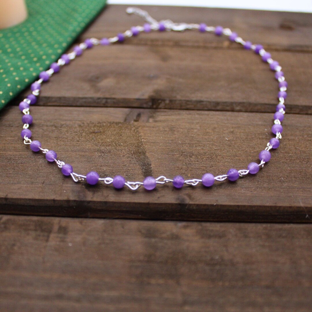 Amethyst Chain Necklace or Choker, 4 Mm Real Gemstone Round, Handmade ...