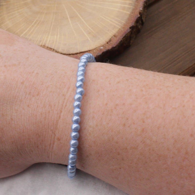 Blue Pearl Bracelet, 5 mm Glass Pearl with Stainless Steel or 18K Gold, Handmade Gift for Mom or Girlfriend, Adjustable, Tarnish Resistant