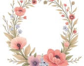 Pastel Watercolor Floral Clipart PNG Bundle, Meadow Flower Bouquet, Scrapbook Wedding Download