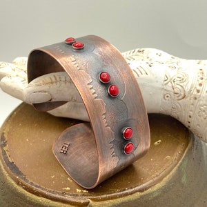 Red Eyed Skull Bracelet Made With Copper and Red Coral Stones