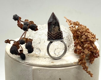 Mars Landscape Ring Made With Moss Agate Crystal Point and Sterling Silver