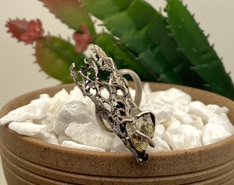 Dewdrop Ring made with cast cactus core and Herkimer Diamond