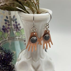 High Five Hand Earrings made With Copper and Cloud Stones set in Sterling Silver