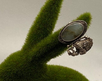 Mossy Mushroom Ring made with cast mushroom and chrysoprase stone
