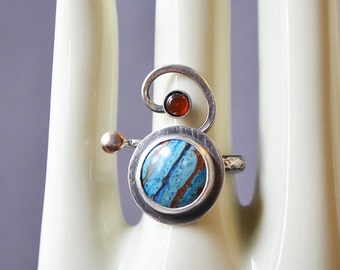 Layers Ring Made With Rainbow Calsilica Stone