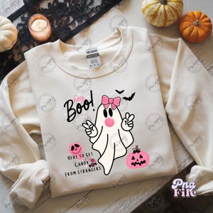 Girly Halloween Ghost PNG: Pink Bow, Bubble (Digital Download)