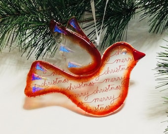 Fused Glass Bird Ornament or  Sun Catcher (Red)