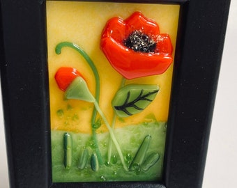 Fused Glass Miniature Painting (Red Poppy)