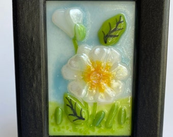 Fused Glass Miniature Painting (White Flower)