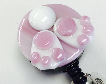 Retractable Badge Holder Fused Glass Pink Bunny Butt