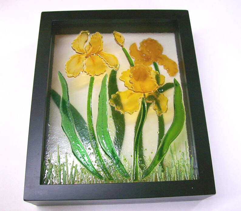 Fused Glass Painting Yellow Iris Etsy