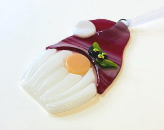 Christmas Gnome Fused Glass sun catcher/ ornament (red)