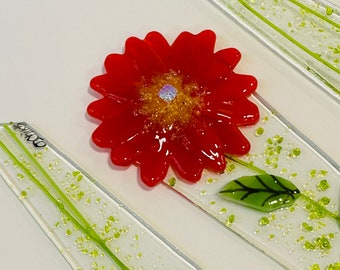 Fused Glass Pflanzenpfahl und Gartenpfahl (mexikanische rote Sonnenblumen).