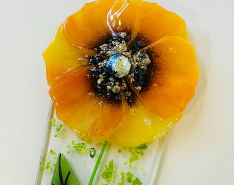 Fused Glass Plant Stake and Garden Stake (California Poppy)