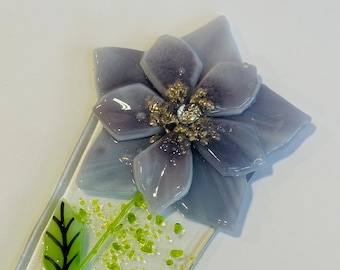 Fused Glass Plant Stakes and Garden Stakes (Purple Flower)