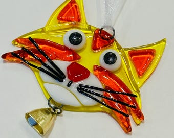 Fused Cat face with Bell in Yellow and Orange