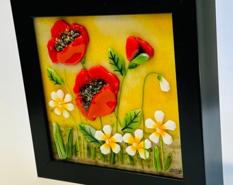 Fused Glass Painting (Red Poppy) 6”x6”