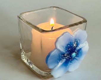 Fused Glass Flower Tea Light-Blue