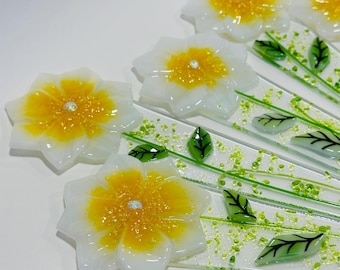 Fused Glass Plant Stakes and Garden Stakes (White Flower)