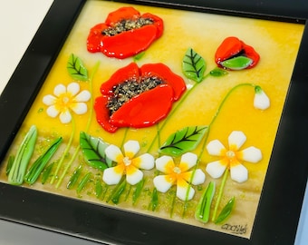Fused Glass Painting (Red Poppy) 6”x6”