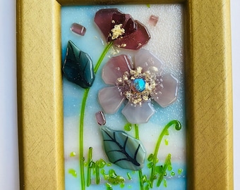 Fused Glass Miniature Painting (purple Vinca/periwinkle) Flowers.
