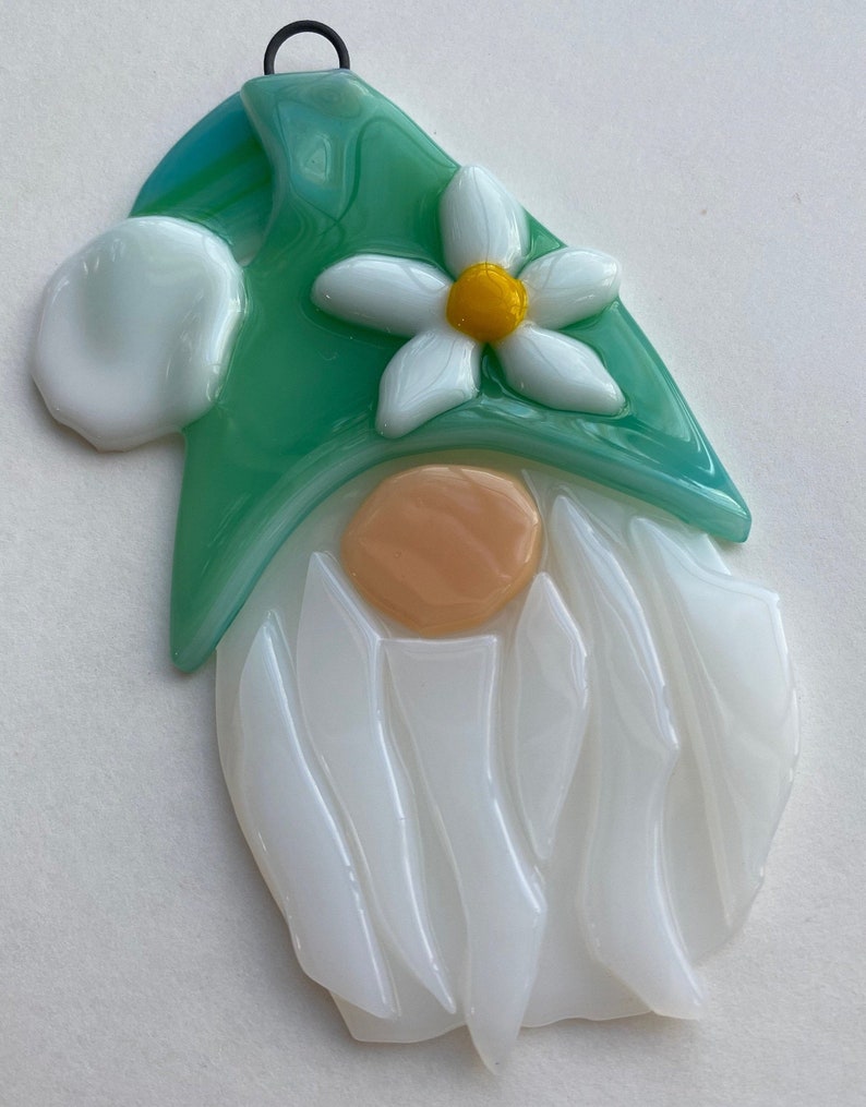 Gnome Fused Glass sun catcher/ ornament green image 1