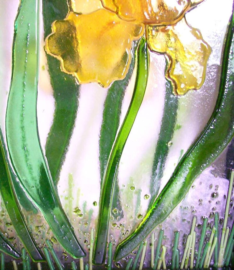 Fused Glass Painting Yellow Iris Etsy