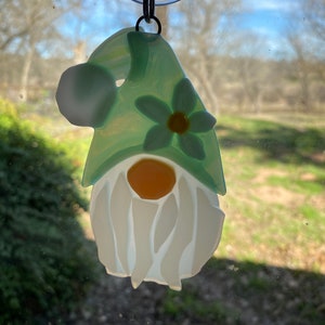 Gnome Fused Glass sun catcher/ ornament green image 5