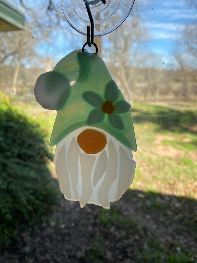 Gnome Fused Glass sun catcher/ ornament green image 5