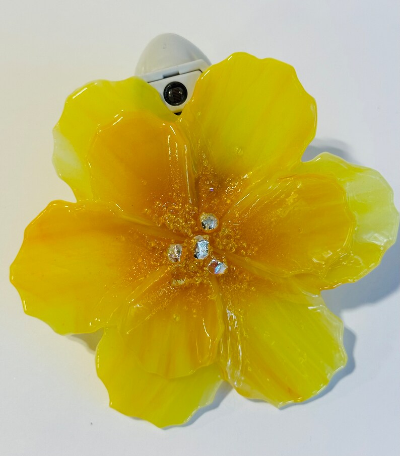 Fused Glass Night Light Yellow Flower image 2