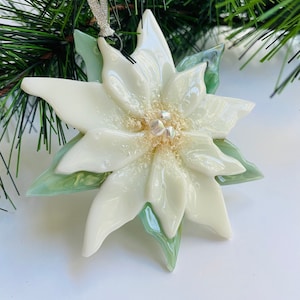 Fused Glass Christmas Ornaments Poinsettia in Cream image 5