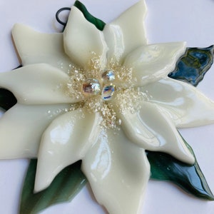 Fused Glass Christmas Ornaments Poinsettia in Cream image 4