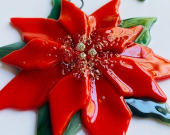 Fused Glass Christmas Ornaments (Poinsettia in  Red)