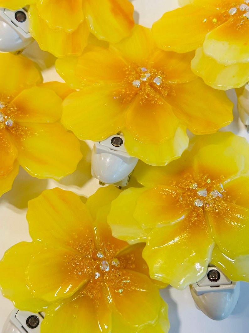 Fused Glass Night Light Yellow Flower image 1