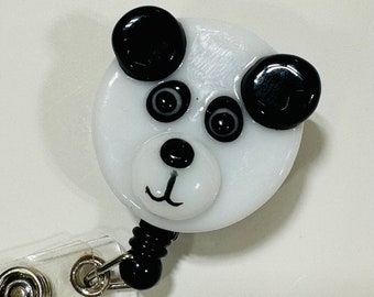 Retractable badge holder Fused Glass Panda