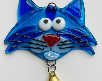 Fused Glass Cat Sun catcher/Ornament (Blue)