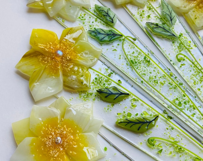 Fused Glass Plant Stakes and Garden Stakes yellow Flower Etsy