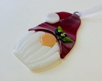 Christmas Gnome Fused Glass sun catcher/ ornament (red)