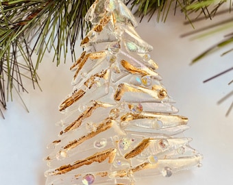 Fused Glass Christmas Ornament (Christmas Tree in Gold)