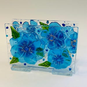 Geschmolzenes Glas Serviettenhalter Blau Floral