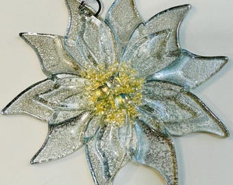 Fused Glass Christmas Ornaments (Poinsettia in Silver Mercury).