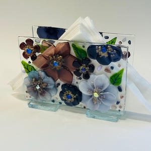 Geschmolzenes Glas Serviettenhalter Lila Floral