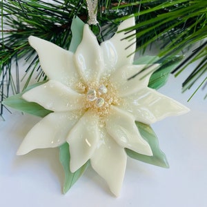 Fused Glass Christmas Ornaments Poinsettia in Cream image 2